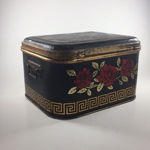 Black and Gold Tin with Red Roses